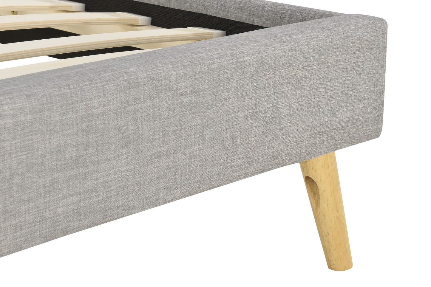 Lit NORTH en tissu 90 x 190 cm - Vue pieds en bois massif