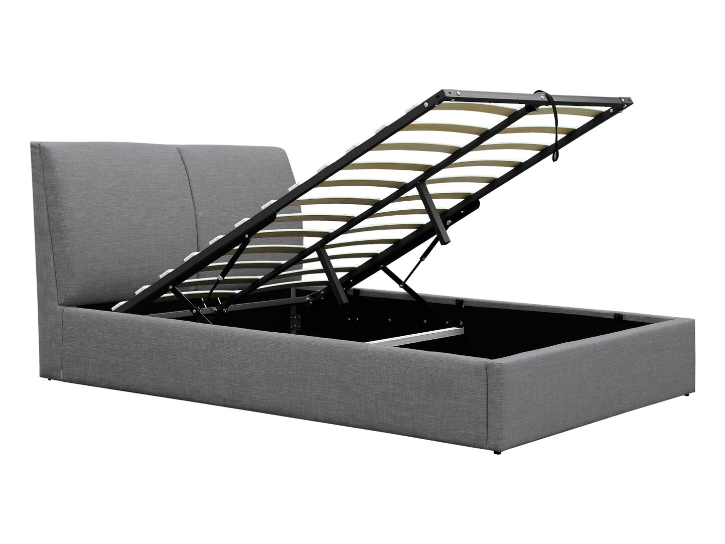 Lit coffre COMFY en tissu 140 x 190 cm - Vue coffre sommier relevé rangement spacieux