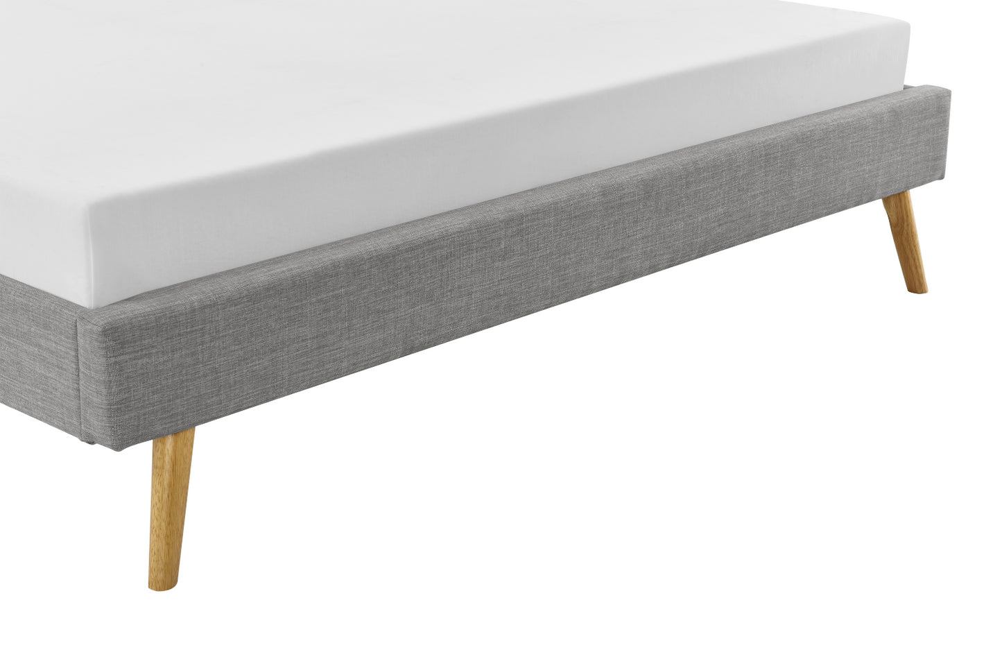 Lit SOFT en tissu 140 x 190 cm ou 160 x 200 cm gris clair - Vue zoom pieds en bois massif