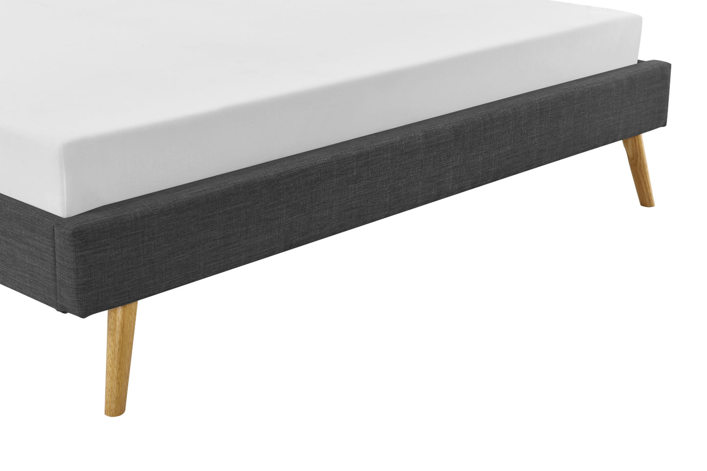 Lit SOFT en tissu 140 x 190 cm gris foncé - Vue pieds en bois massif