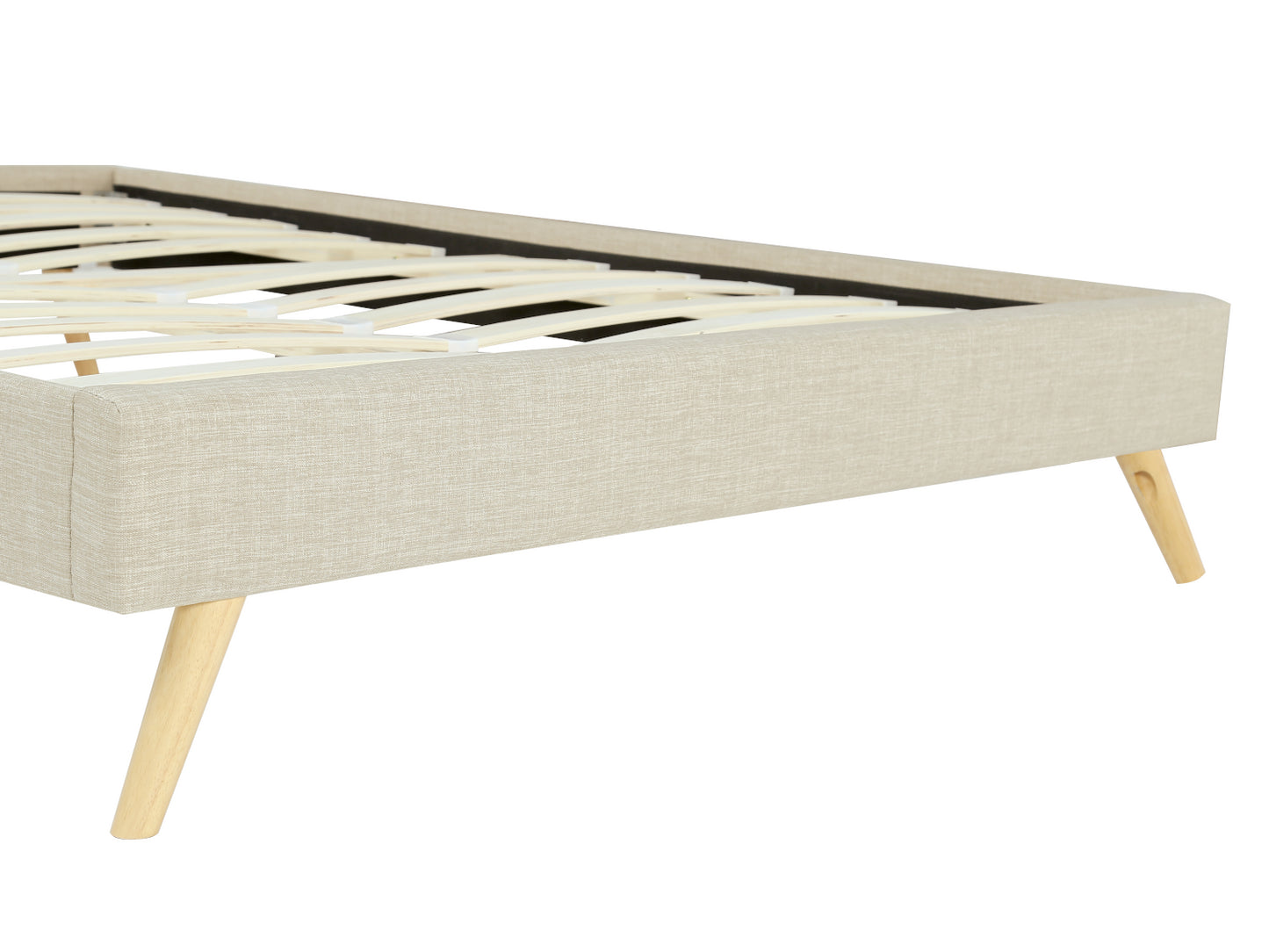 Lit SOFT en tissu 140 x 190 cm ou 160 x 200 cm beige clair - Vue rapprochée tissu cadre de lit