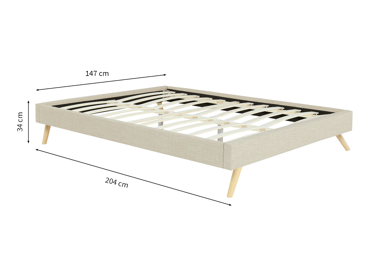 Lit SOFT en tissu 140 x 190 cm - Vue de profil avec dimensions