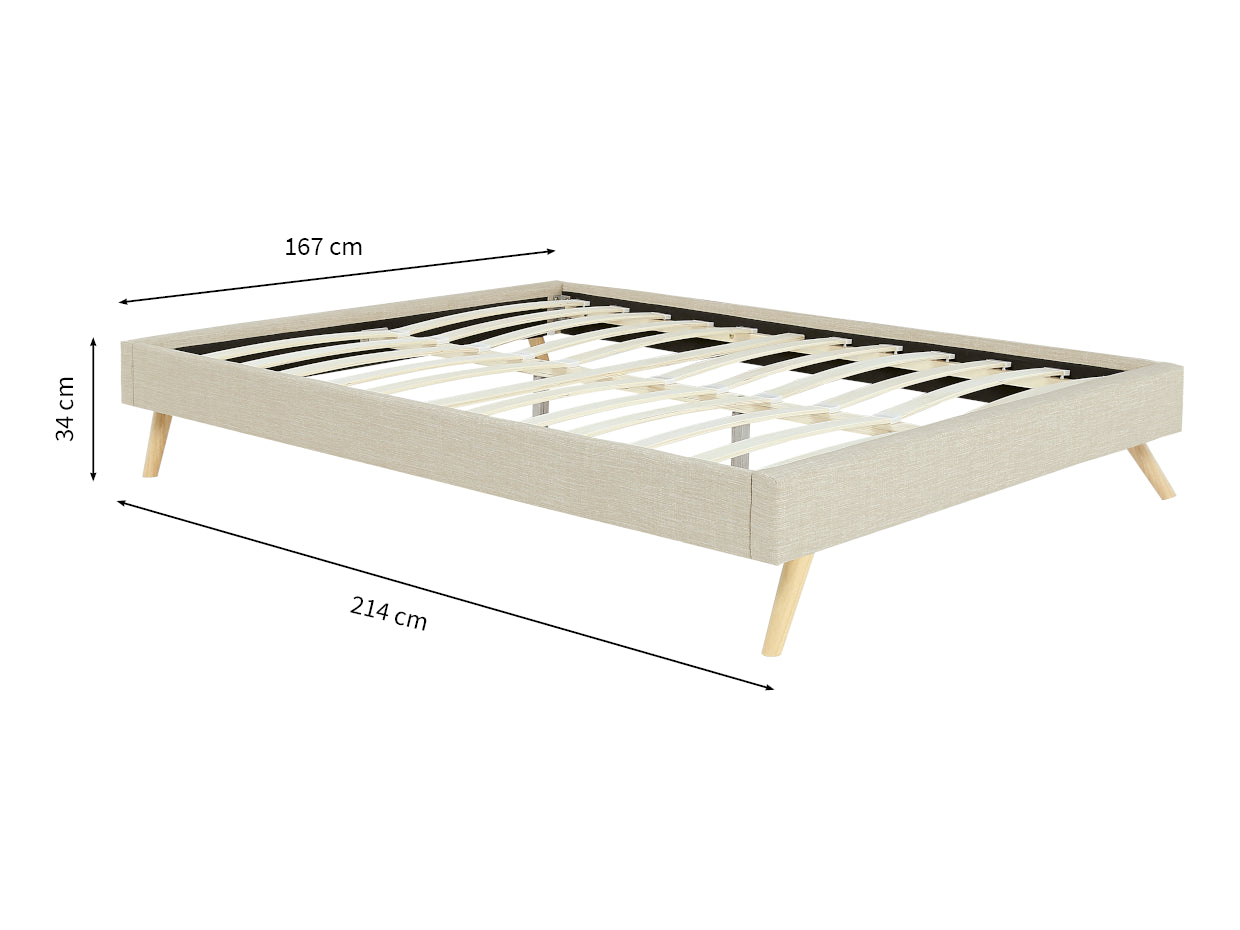 Lit SOFT en tissu 160 x 200 cm beige clair - Vue de profil avec dimensions