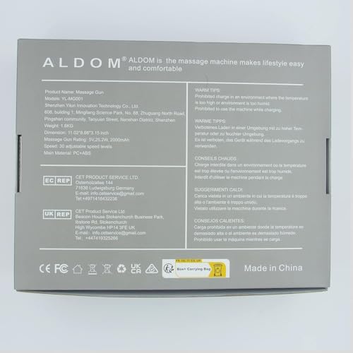 Pistolet de Massage Musculaire ALDOM Appareil de Massage Masseur de Muscle Profonds avec 30 Niveaux Réglables, 6 Têtes de Massage et l'Écran LCD Pour Soulager Douleurs et Raideurs Musculaires