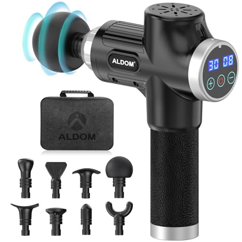 Pistolet de Massage Musculaire ALDOM Appareil de Massage Masseur de Muscle Profonds avec 30 Niveaux Réglables, 6 Têtes de Massage et l'Écran LCD Pour Soulager Douleurs et Raideurs Musculaires