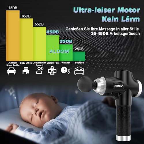 Pistolet de Massage Musculaire ALDOM Appareil de Massage Masseur de Muscle Profonds avec 30 Niveaux Réglables, 6 Têtes de Massage et l'Écran LCD Pour Soulager Douleurs et Raideurs Musculaires