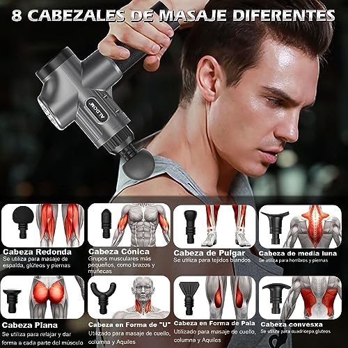 Pistolet de Massage Musculaire ALDOM Appareil de Massage Masseur de Muscle Profonds avec 30 Niveaux Réglables, 6 Têtes de Massage et l'Écran LCD Pour Soulager Douleurs et Raideurs Musculaires