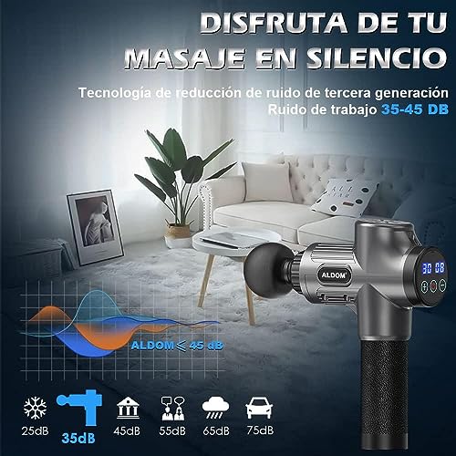 Pistolet de Massage Musculaire ALDOM Appareil de Massage Masseur de Muscle Profonds avec 30 Niveaux Réglables, 6 Têtes de Massage et l'Écran LCD Pour Soulager Douleurs et Raideurs Musculaires