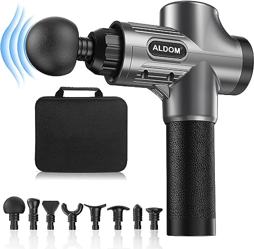 Pistolet de Massage Musculaire ALDOM Appareil de Massage Masseur de Muscle Profonds avec 30 Niveaux Réglables, 6 Têtes de Massage et l'Écran LCD Pour Soulager Douleurs et Raideurs Musculaires