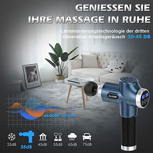 Pistolet de Massage Musculaire ALDOM Appareil de Massage Masseur de Muscle Profonds avec 30 Niveaux Réglables, 6 Têtes de Massage et l'Écran LCD Pour Soulager Douleurs et Raideurs Musculaires