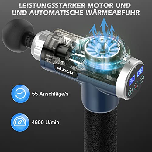 Pistolet de Massage Musculaire ALDOM Appareil de Massage Masseur de Muscle Profonds avec 30 Niveaux Réglables, 6 Têtes de Massage et l'Écran LCD Pour Soulager Douleurs et Raideurs Musculaires