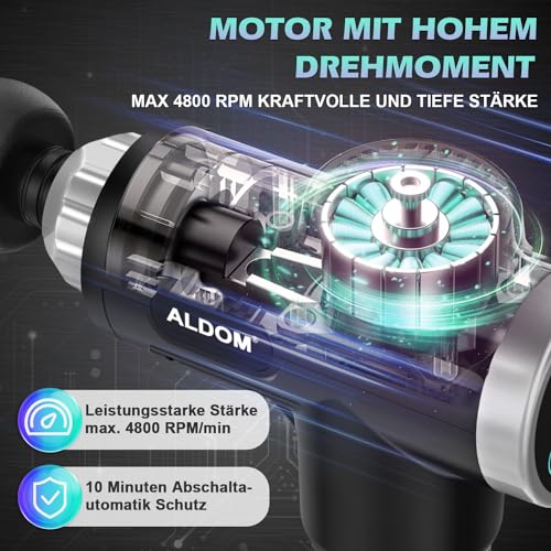 Pistolet de Massage Musculaire ALDOM Appareil de Massage Masseur de Muscle Profonds avec 30 Niveaux Réglables, 6 Têtes de Massage et l'Écran LCD Pour Soulager Douleurs et Raideurs Musculaires