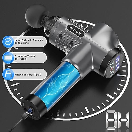 Pistolet de Massage Musculaire ALDOM Appareil de Massage Masseur de Muscle Profonds avec 30 Niveaux Réglables, 6 Têtes de Massage et l'Écran LCD Pour Soulager Douleurs et Raideurs Musculaires