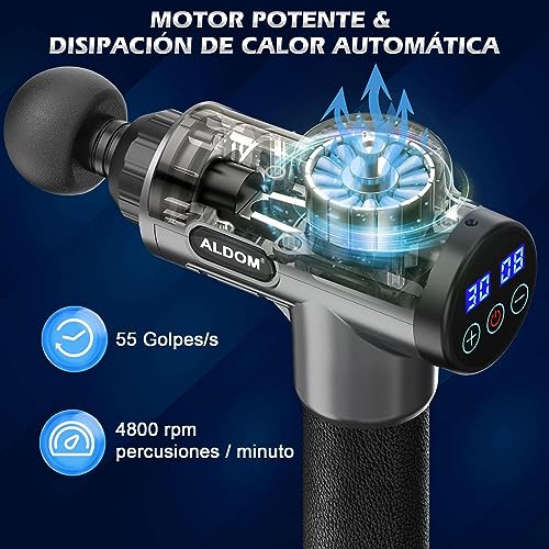 Pistolet de Massage Musculaire ALDOM Appareil de Massage Masseur de Muscle Profonds avec 30 Niveaux Réglables, 6 Têtes de Massage et l'Écran LCD Pour Soulager Douleurs et Raideurs Musculaires
