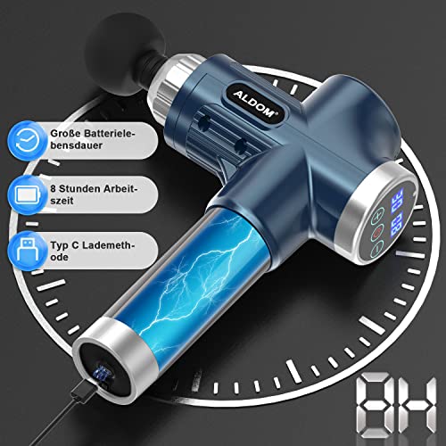 Pistolet de Massage Musculaire ALDOM Appareil de Massage Masseur de Muscle Profonds avec 30 Niveaux Réglables, 6 Têtes de Massage et l'Écran LCD Pour Soulager Douleurs et Raideurs Musculaires