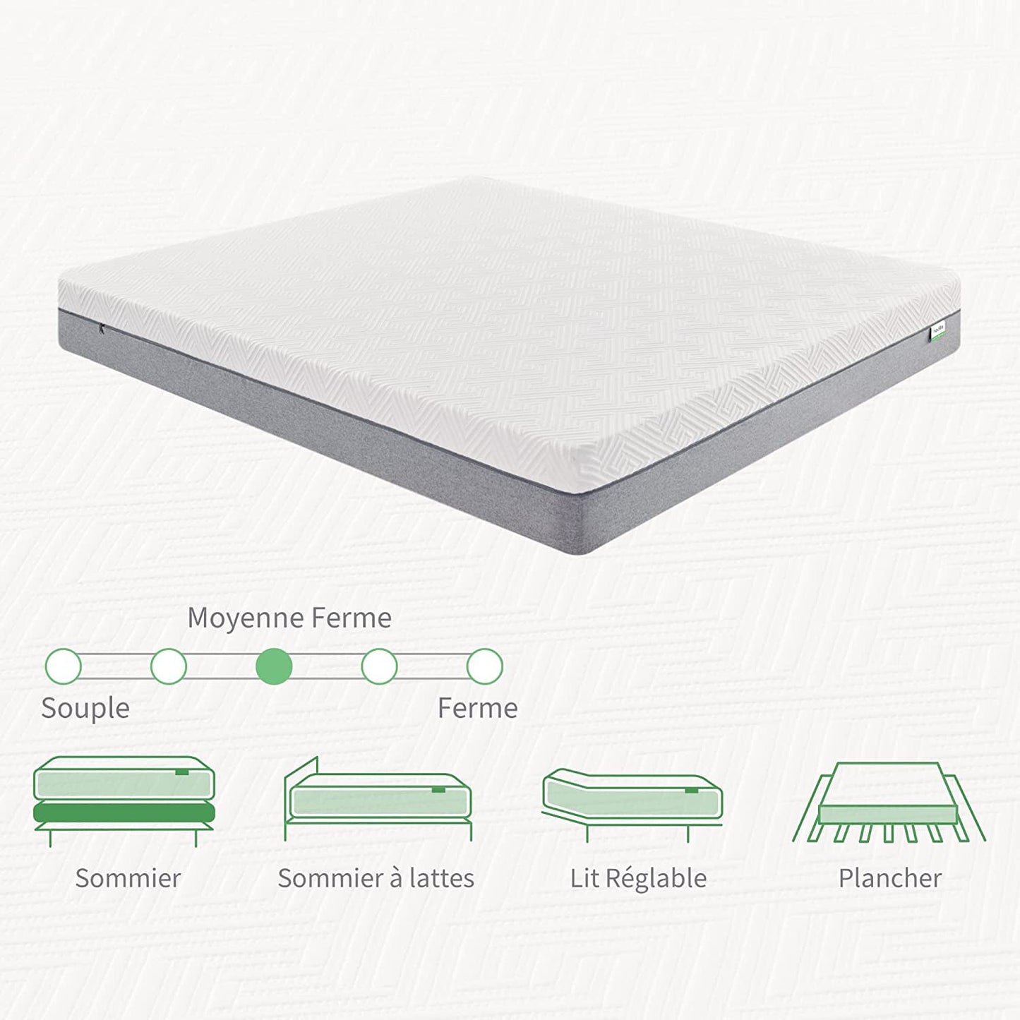 Matelas Réversible – Fibres de Bambou et Mousse Gel à Mémoire de Forme