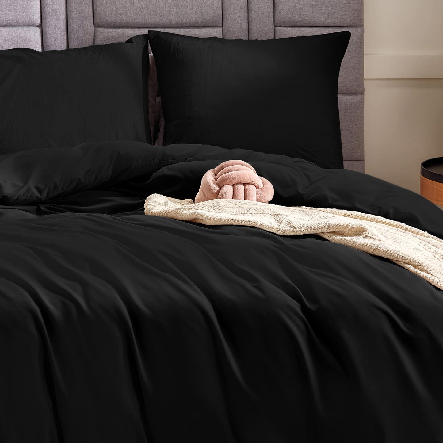 WAVVE Housse de Couette 140x200 cm avec 1 Taie d'oreiller 65x65 cm,Parure de Lit 1 Personne pour lit 90x190 avec Fermeture Éclair Sets de Housse Couette en Microfibre, Gris Foncé 140 x 200