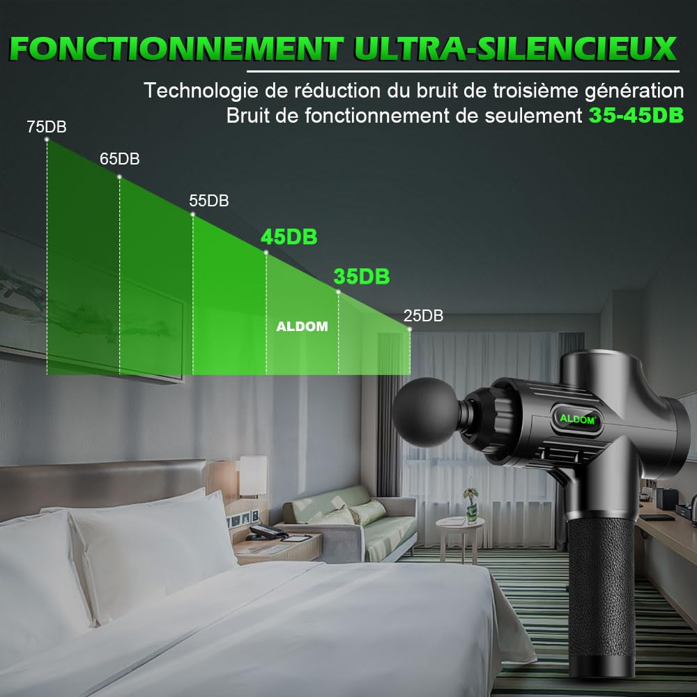 Pistolet de Massage Musculaire ALDOM Appareil de Massage Masseur de Muscle Profonds avec 30 Niveaux Réglables, 6 Têtes de Massage et l'Écran LCD Pour Soulager Douleurs et Raideurs Musculaires