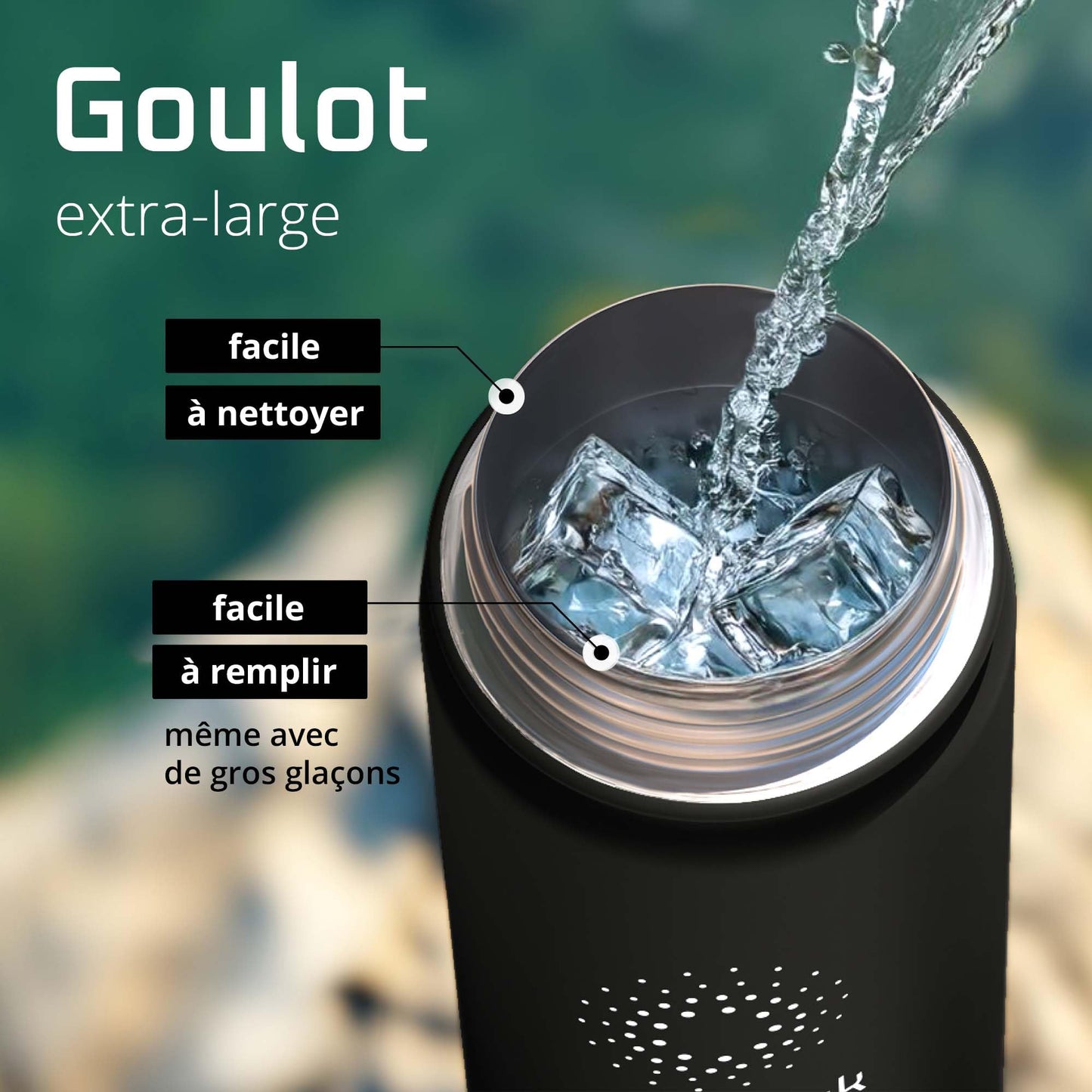 Gourde Inox Isotherme avec 3 Bouchons + Infuseur Thé/Fruits | Sans BPA