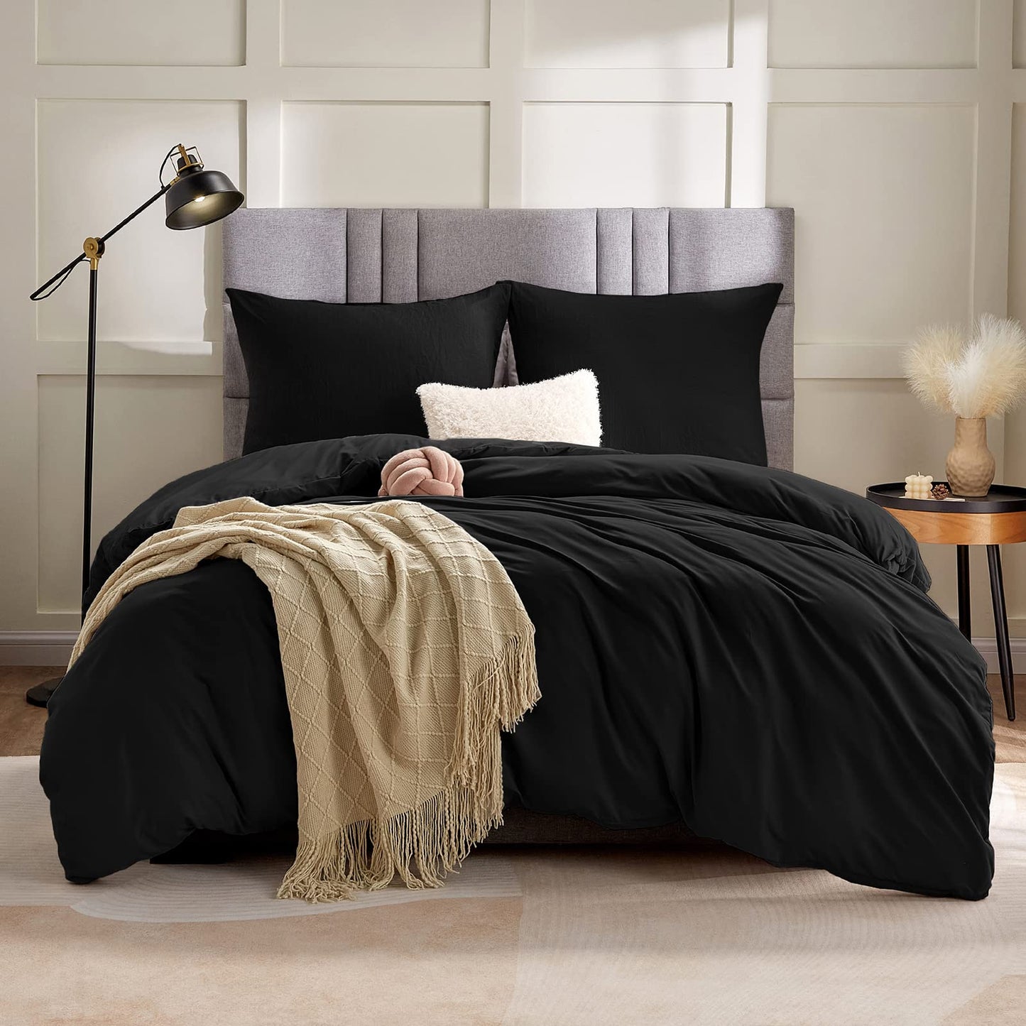 WAVVE Housse de Couette 140x200 cm avec 1 Taie d'oreiller 65x65 cm,Parure de Lit 1 Personne pour lit 90x190 avec Fermeture Éclair Sets de Housse Couette en Microfibre, Gris Foncé 140 x 200