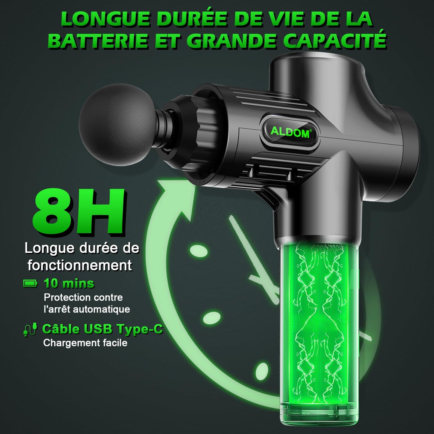 Pistolet de Massage Musculaire ALDOM Appareil de Massage Masseur de Muscle Profonds avec 30 Niveaux Réglables, 6 Têtes de Massage et l'Écran LCD Pour Soulager Douleurs et Raideurs Musculaires