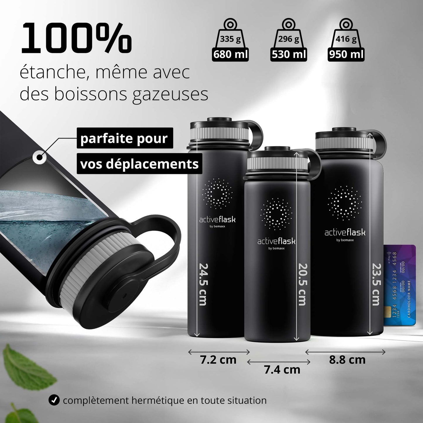 Gourde Inox Isotherme avec 3 Bouchons + Infuseur Thé/Fruits | Sans BPA