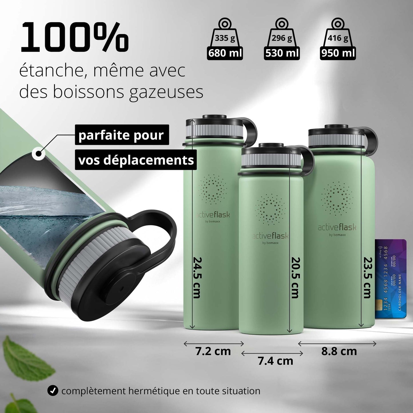 Gourde Inox Isotherme avec 3 Bouchons + Infuseur Thé/Fruits | Sans BPA