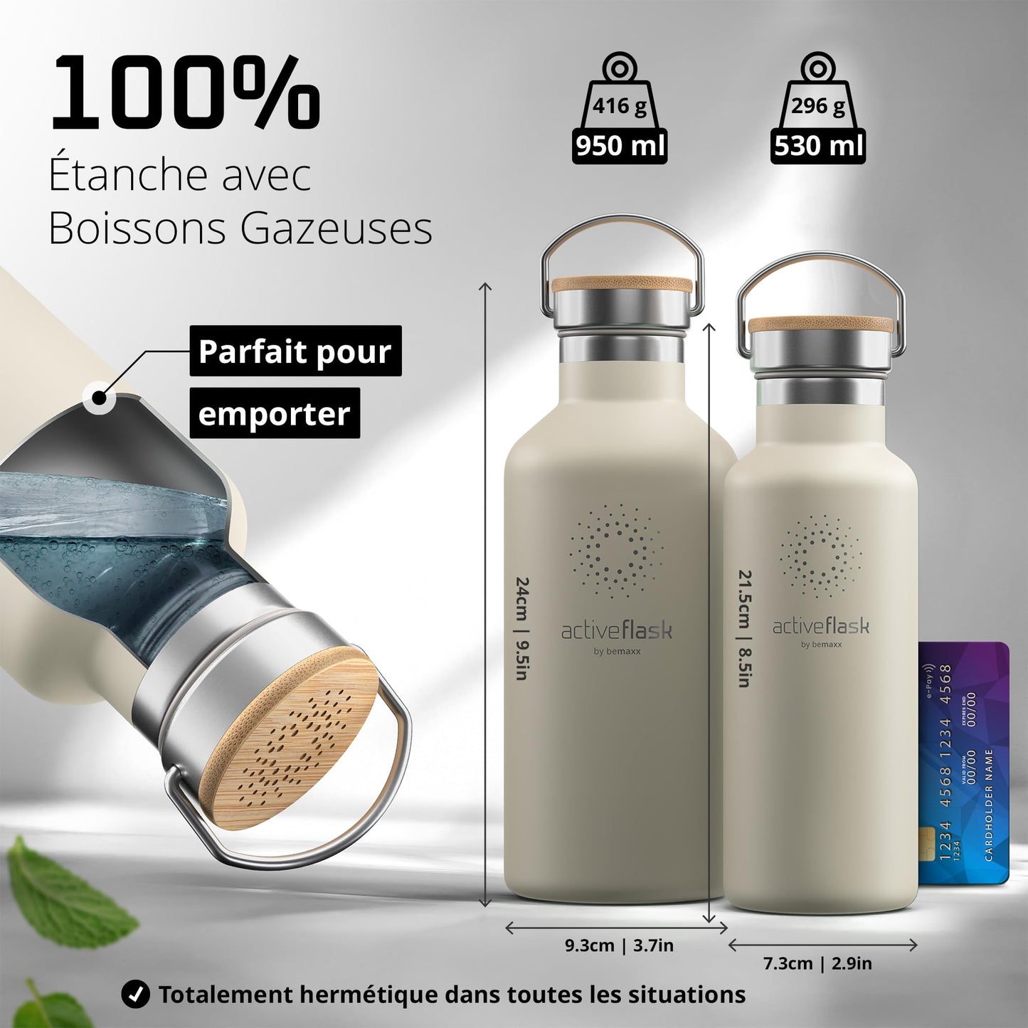 Gourde Inox Isotherme avec 3 Bouchons + Infuseur Thé/Fruits | Sans BPA