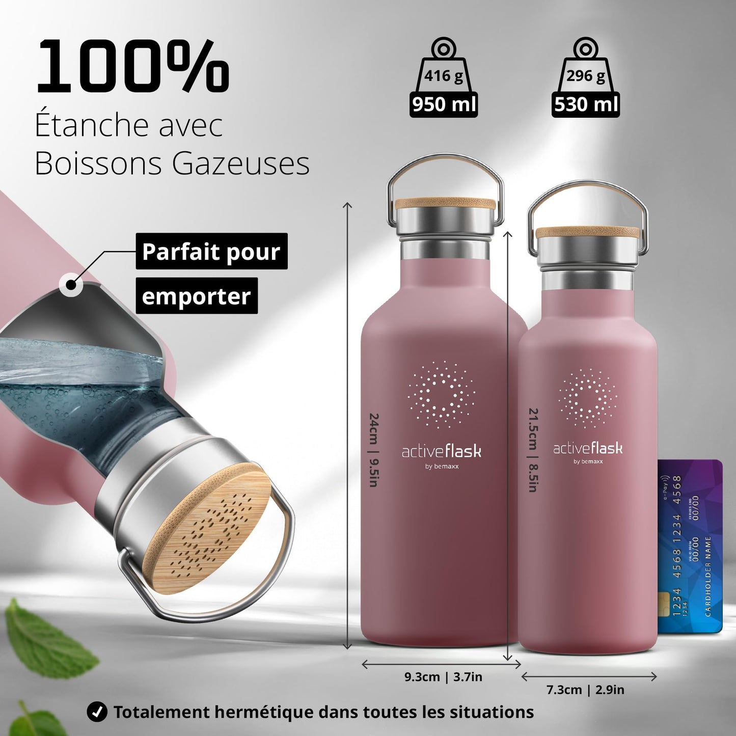 Gourde Inox Isotherme avec 3 Bouchons + Infuseur Thé/Fruits | Sans BPA