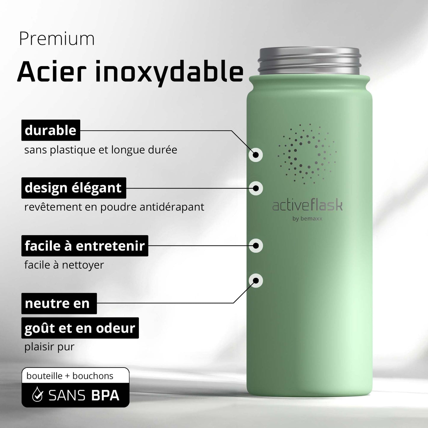 Gourde Inox Isotherme avec 3 Bouchons + Infuseur Thé/Fruits | Sans BPA