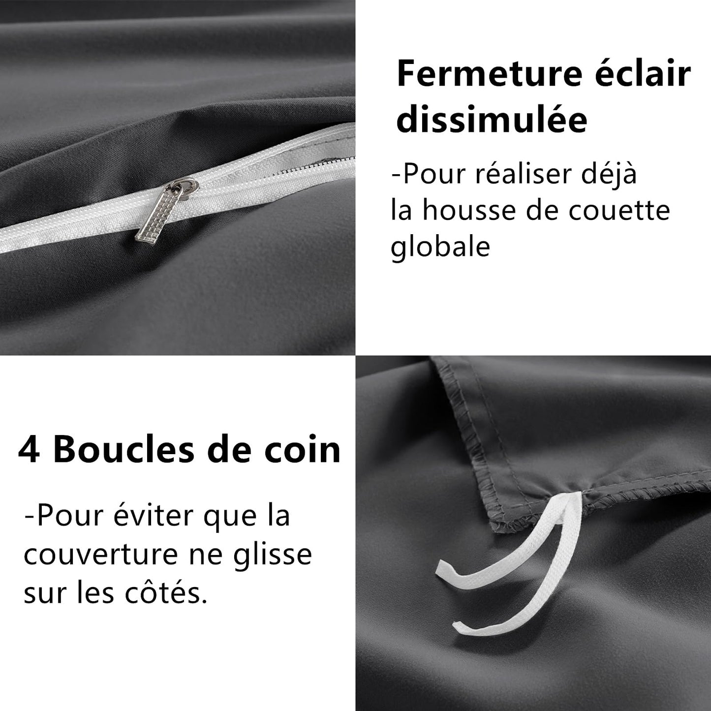 WAVVE Housse de Couette 140x200 cm avec 1 Taie d'oreiller 65x65 cm,Parure de Lit 1 Personne pour lit 90x190 avec Fermeture Éclair Sets de Housse Couette en Microfibre, Gris Foncé 140 x 200