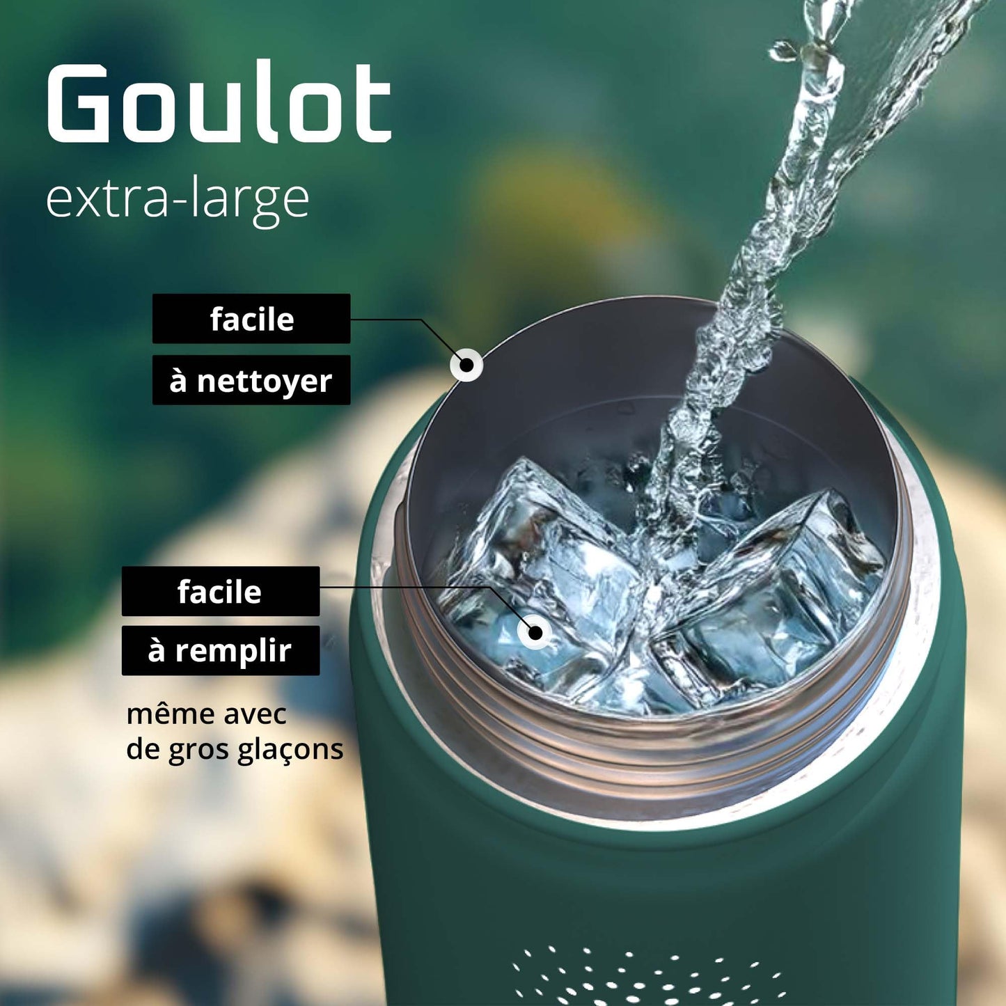 Gourde Inox Isotherme avec 3 Bouchons + Infuseur Thé/Fruits | Sans BPA