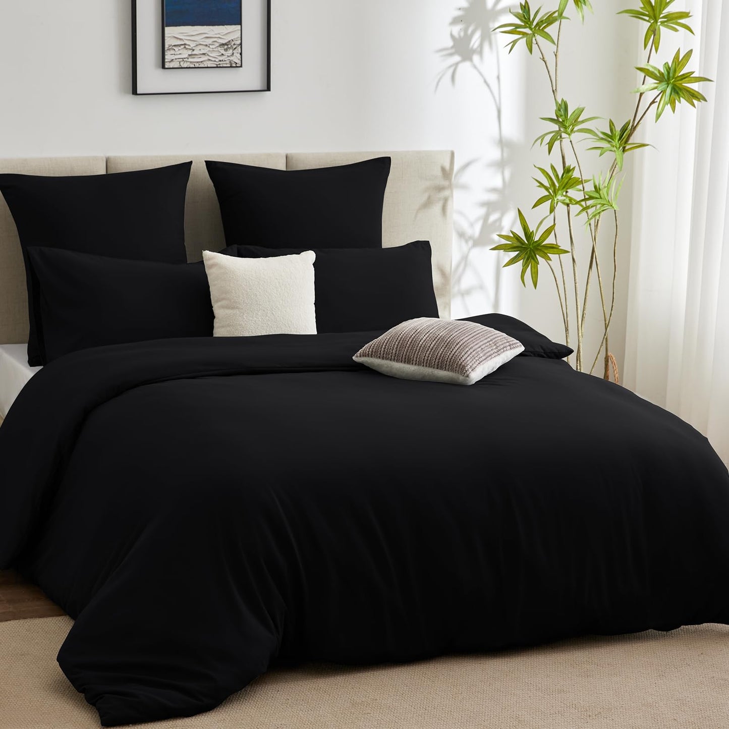 WAVVE Housse de Couette 140x200 cm avec 1 Taie d'oreiller 65x65 cm,Parure de Lit 1 Personne pour lit 90x190 avec Fermeture Éclair Sets de Housse Couette en Microfibre, Gris Foncé 140 x 200