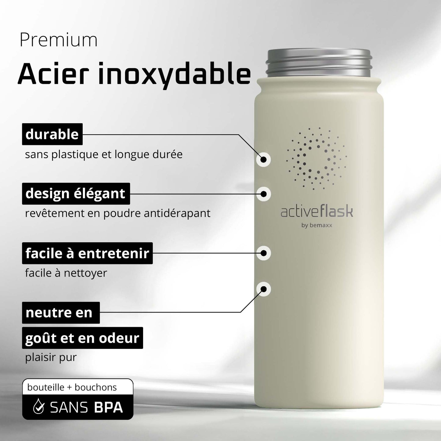 Gourde Inox Isotherme avec 3 Bouchons + Infuseur Thé/Fruits | Sans BPA