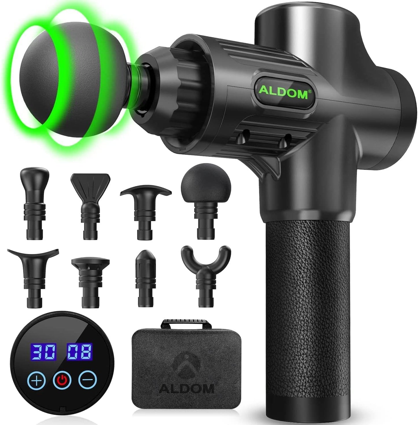 Pistolet de Massage Musculaire ALDOM Appareil de Massage Masseur de Muscle Profonds avec 30 Niveaux Réglables, 6 Têtes de Massage et l'Écran LCD Pour Soulager Douleurs et Raideurs Musculaires