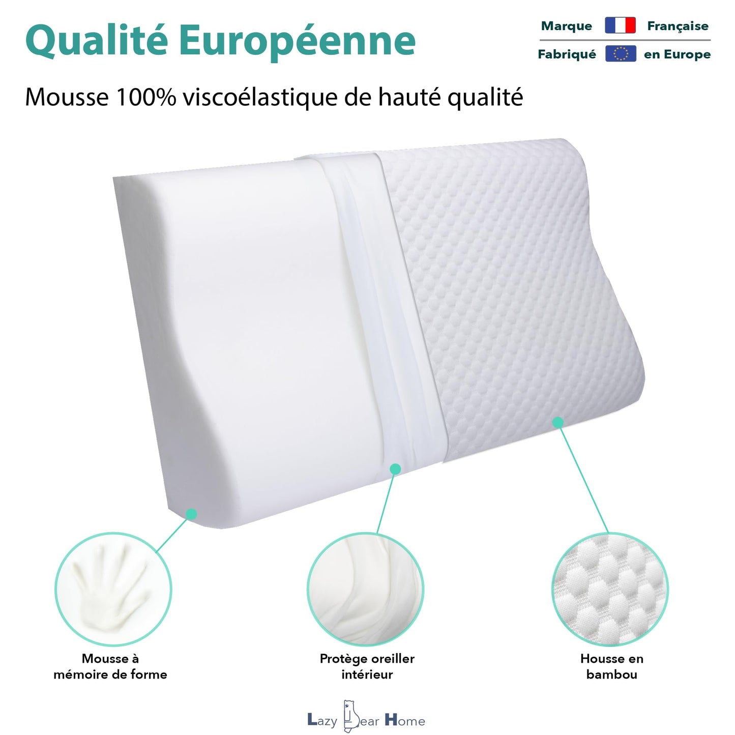 Lazy Bear Home – Oreiller Mémoire de Forme Ergonomique