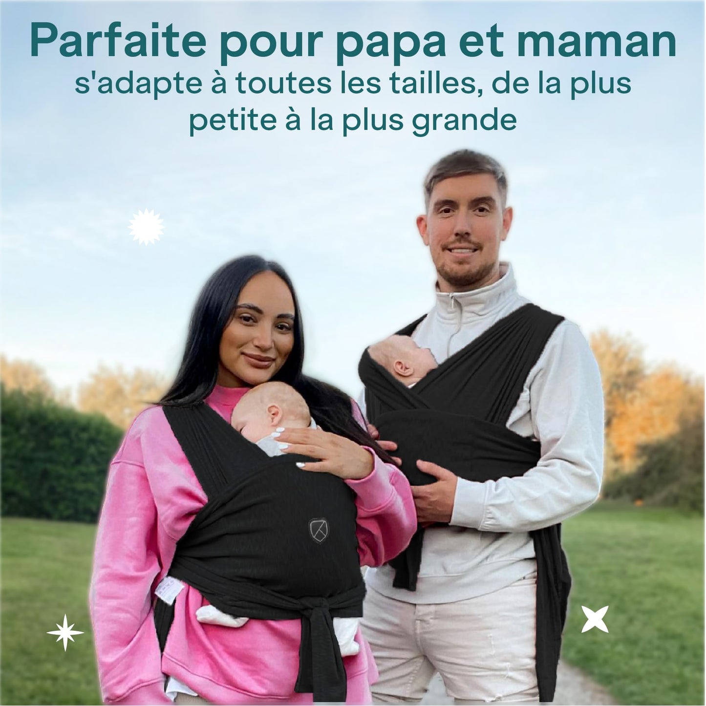 Koala Bébé Écharpe de Portage Réglable – Facile à Enfiler, Unisexe, Noir