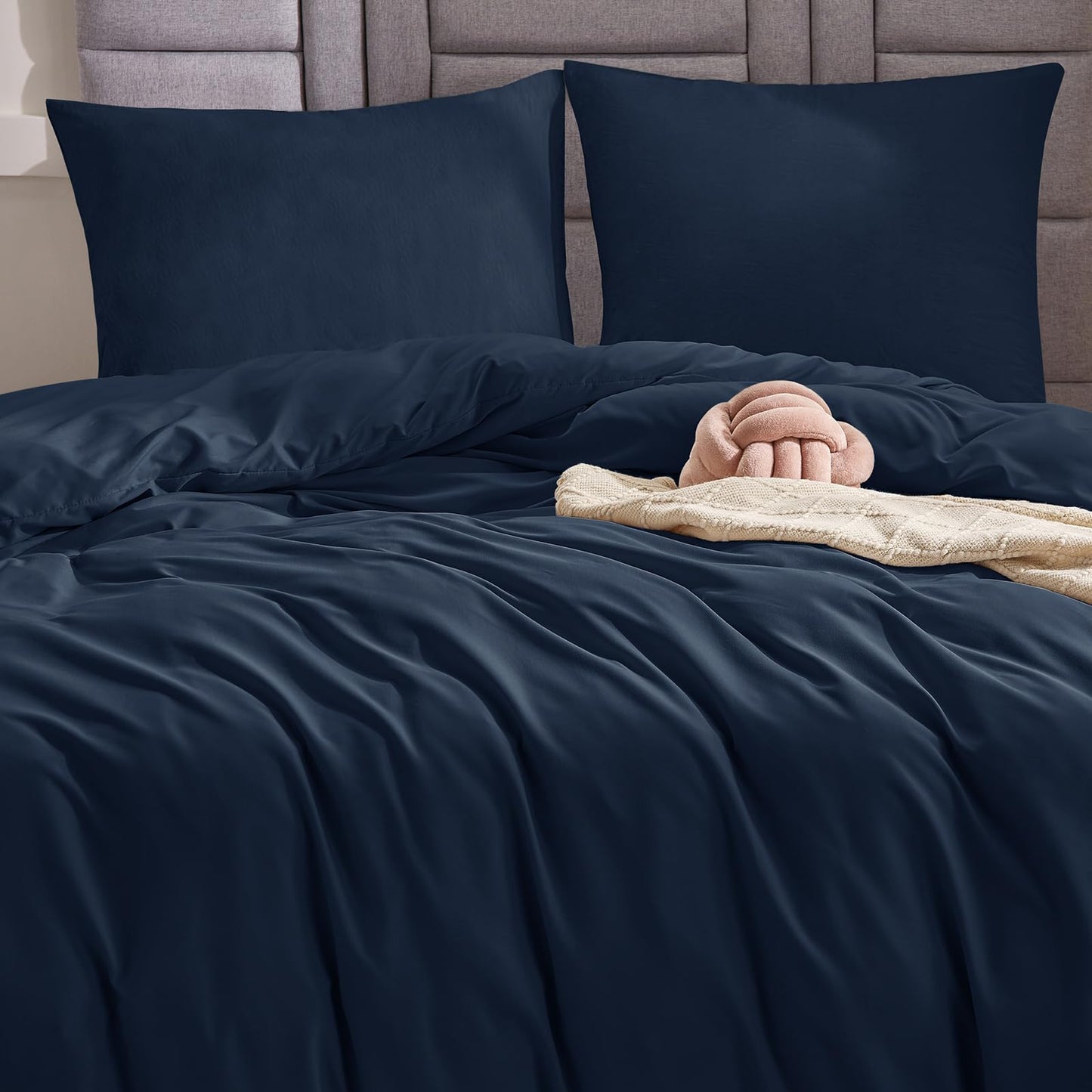 WAVVE Housse de Couette 140x200 cm avec 1 Taie d'oreiller 65x65 cm,Parure de Lit 1 Personne pour lit 90x190 avec Fermeture Éclair Sets de Housse Couette en Microfibre, Gris Foncé 140 x 200