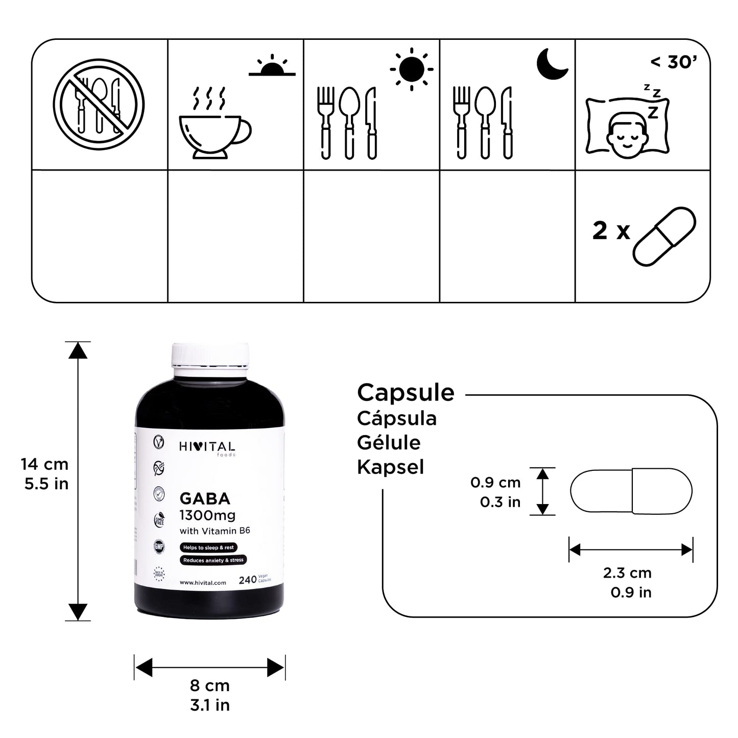 GABA 1300 mg avec Vitamine B6 | 240 Gélules Végétaliennes