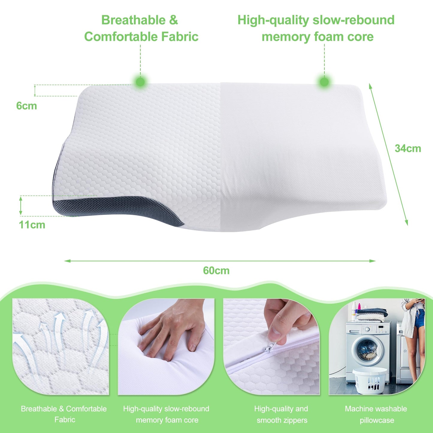Oreiller Cervical Ergonomique en Mousse à Mémoire – Confort Absolu pour un Sommeil Réparateur