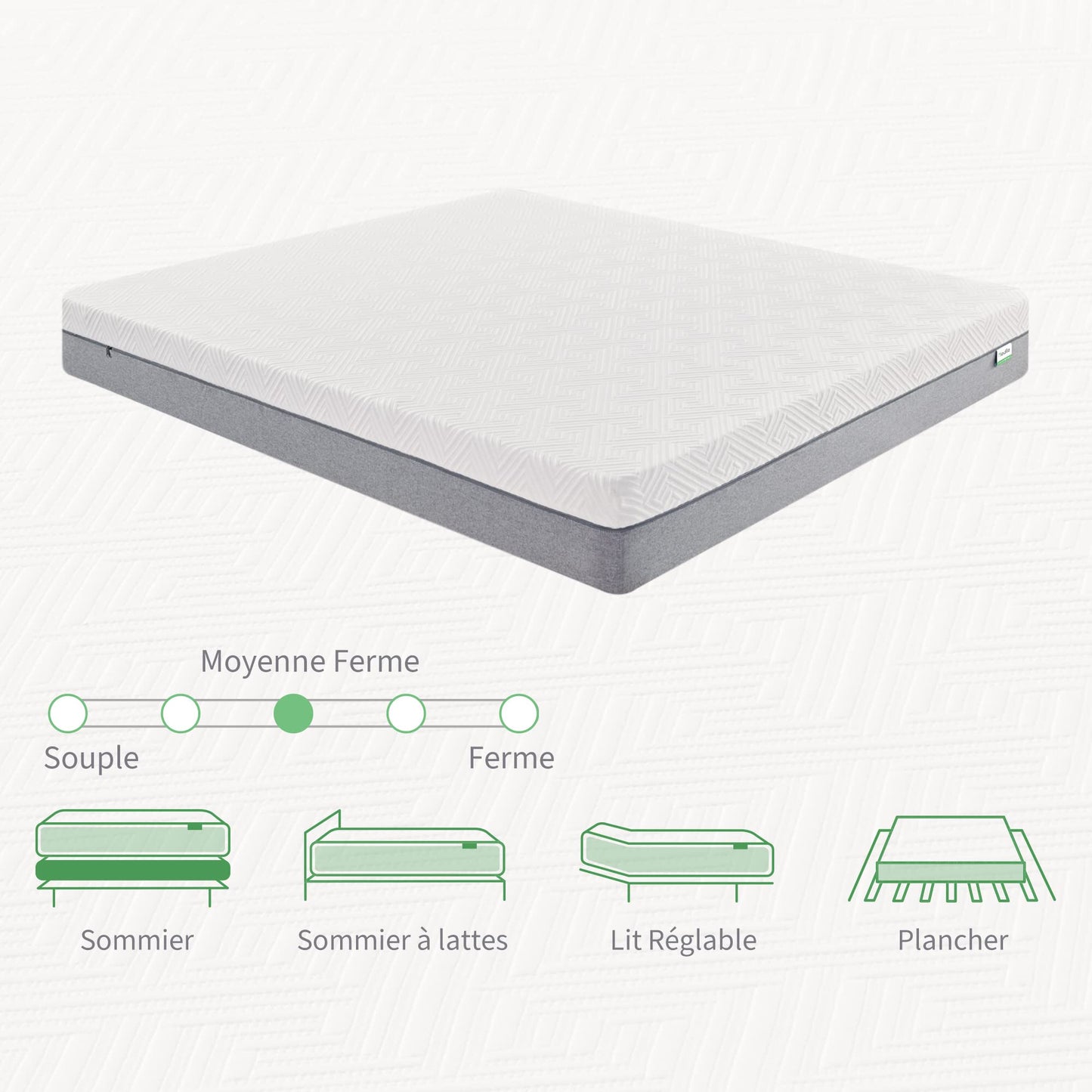 Matelas Réversible – Fibres de Bambou et Mousse Gel à Mémoire de Forme