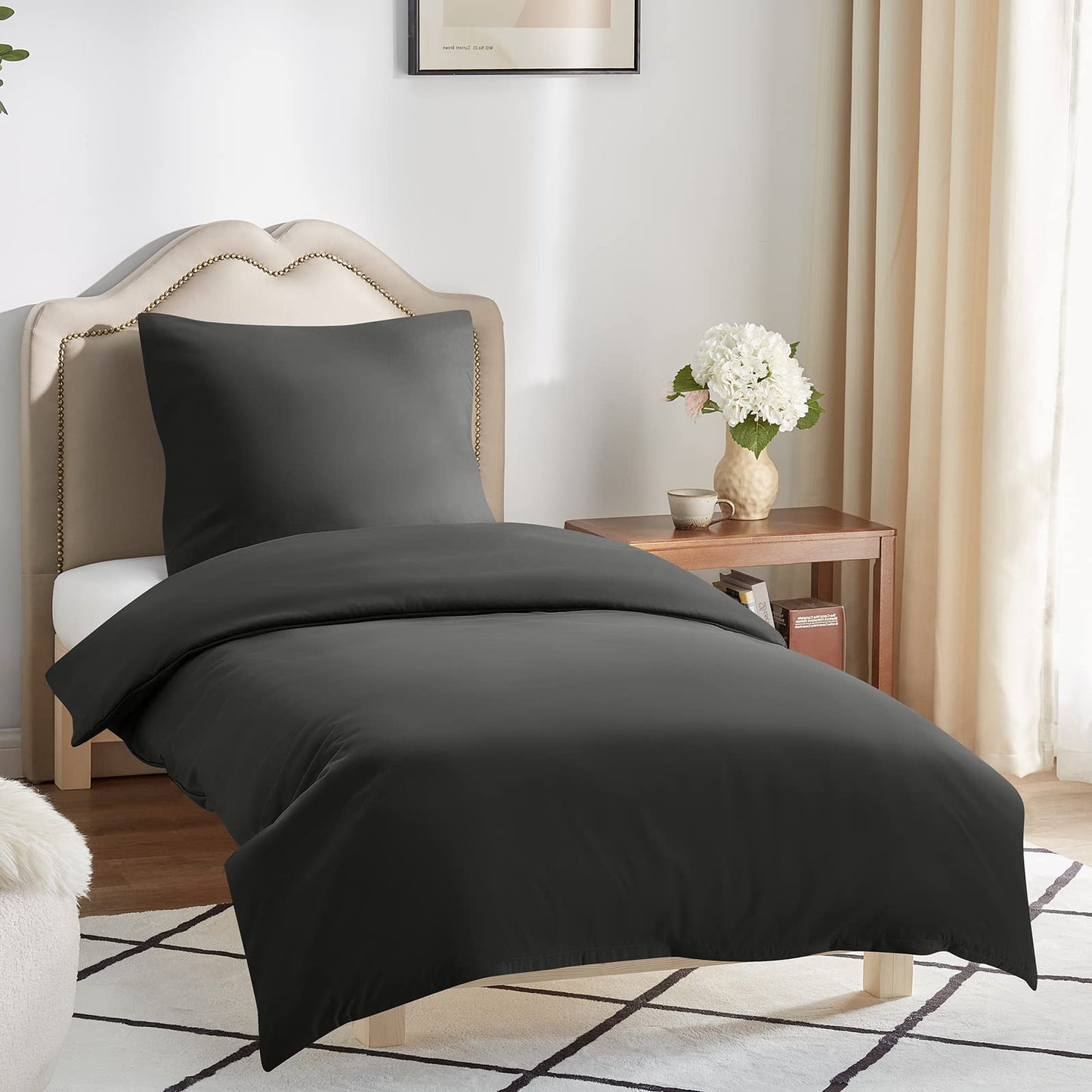 WAVVE Housse de Couette 140x200 cm avec 1 Taie d'oreiller 65x65 cm,Parure de Lit 1 Personne pour lit 90x190 avec Fermeture Éclair Sets de Housse Couette en Microfibre, Gris Foncé 140 x 200