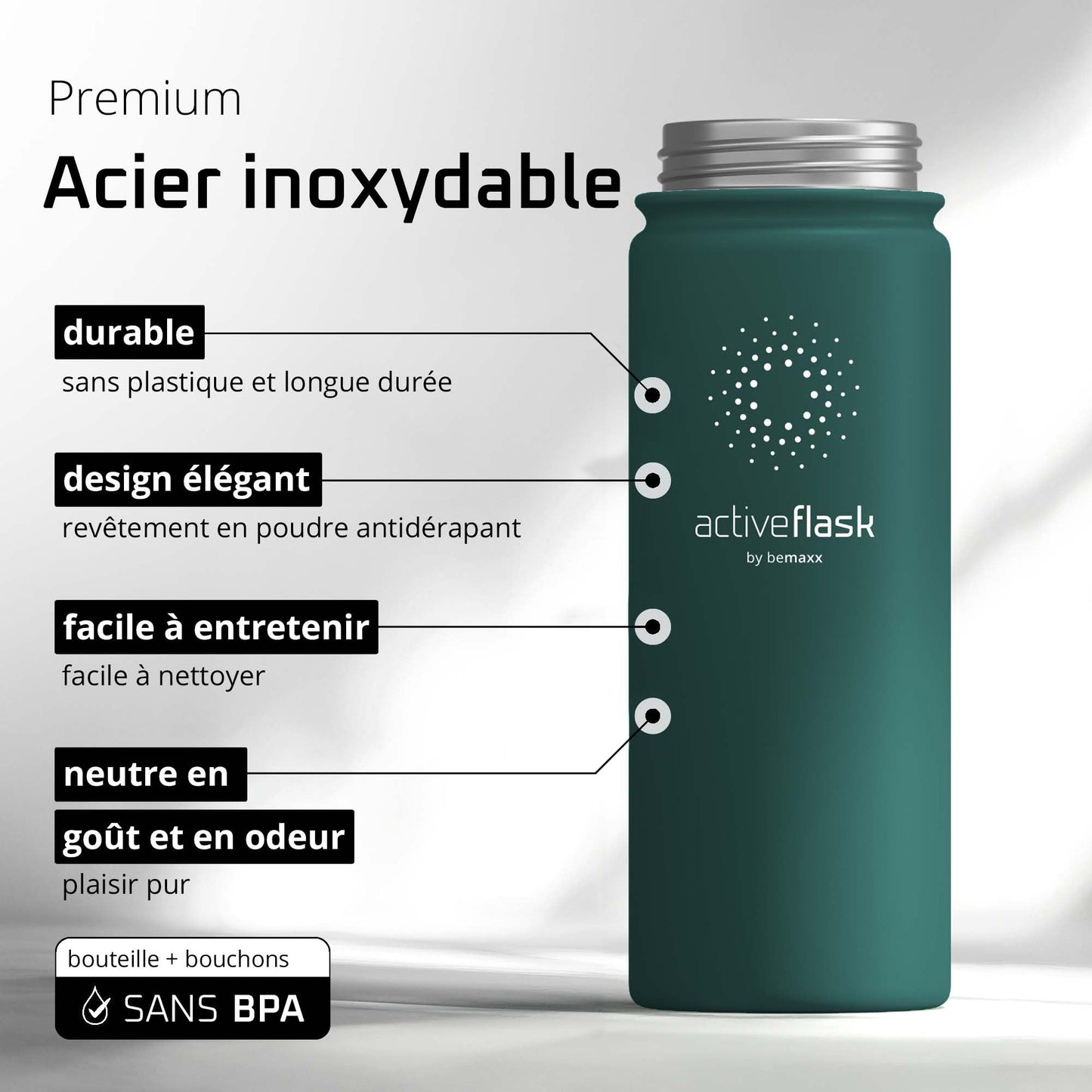 Gourde Inox Isotherme avec 3 Bouchons + Infuseur Thé/Fruits | Sans BPA