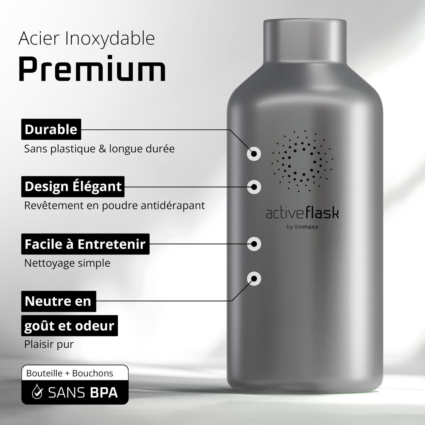 Gourde Inox Isotherme avec 3 Bouchons + Infuseur Thé/Fruits | Sans BPA