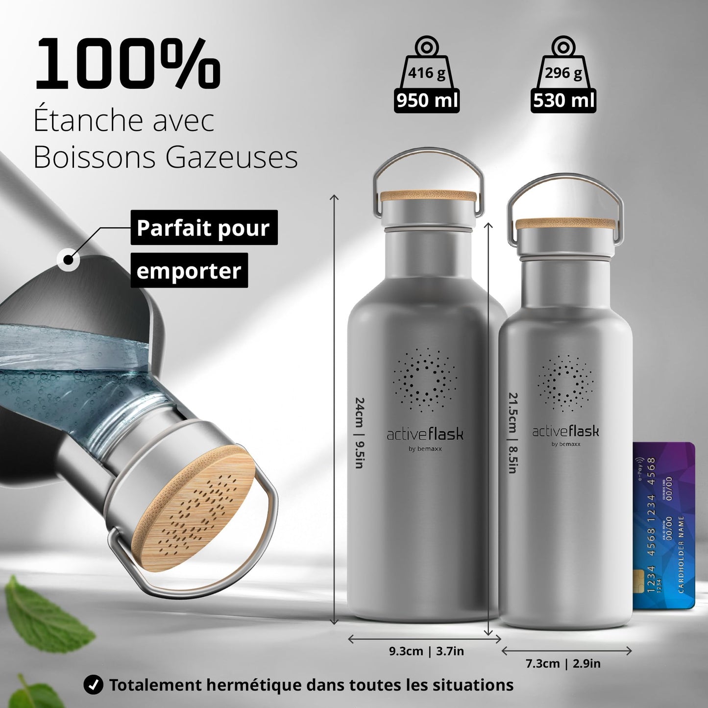 Gourde Inox Isotherme avec 3 Bouchons + Infuseur Thé/Fruits | Sans BPA