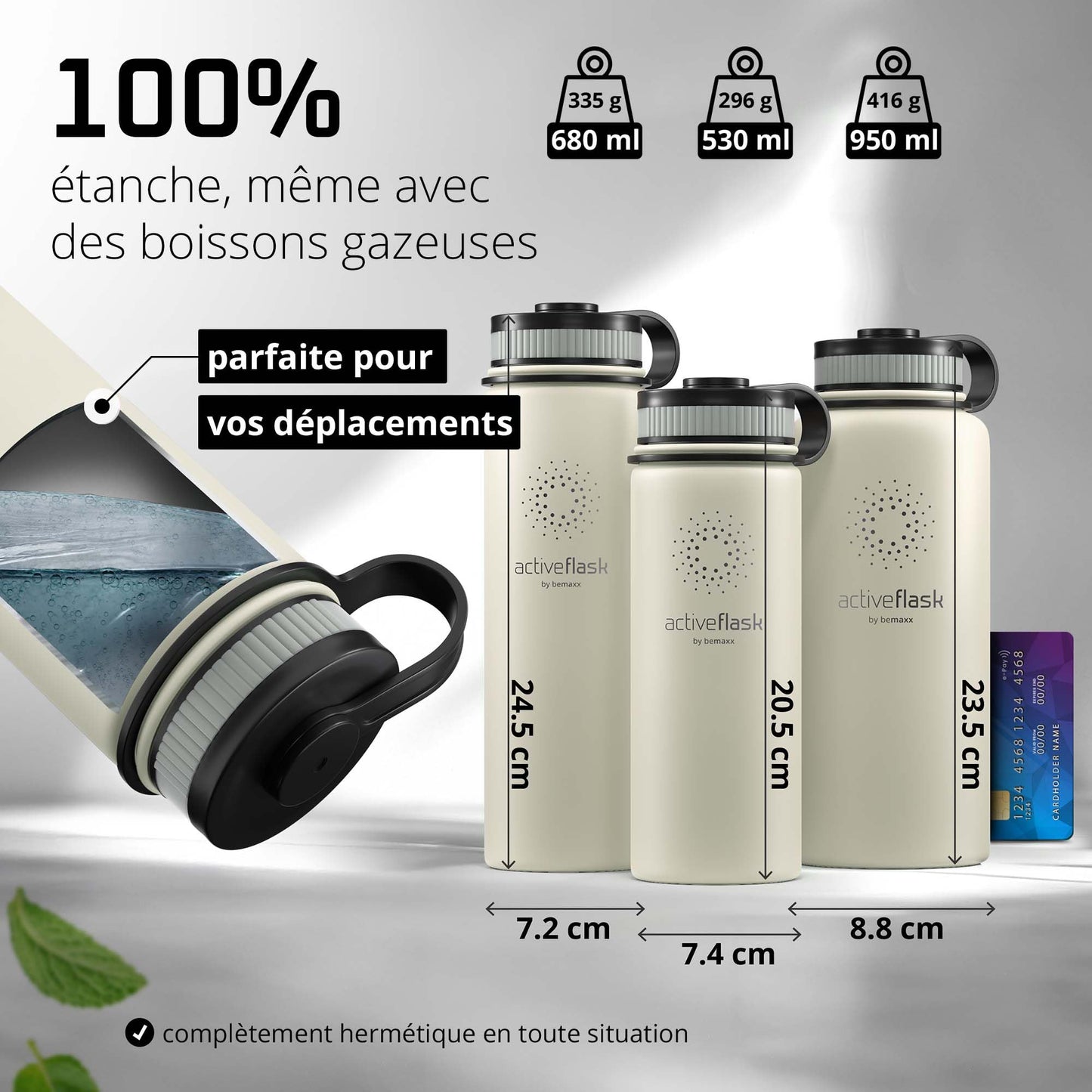 Gourde Inox Isotherme avec 3 Bouchons + Infuseur Thé/Fruits | Sans BPA