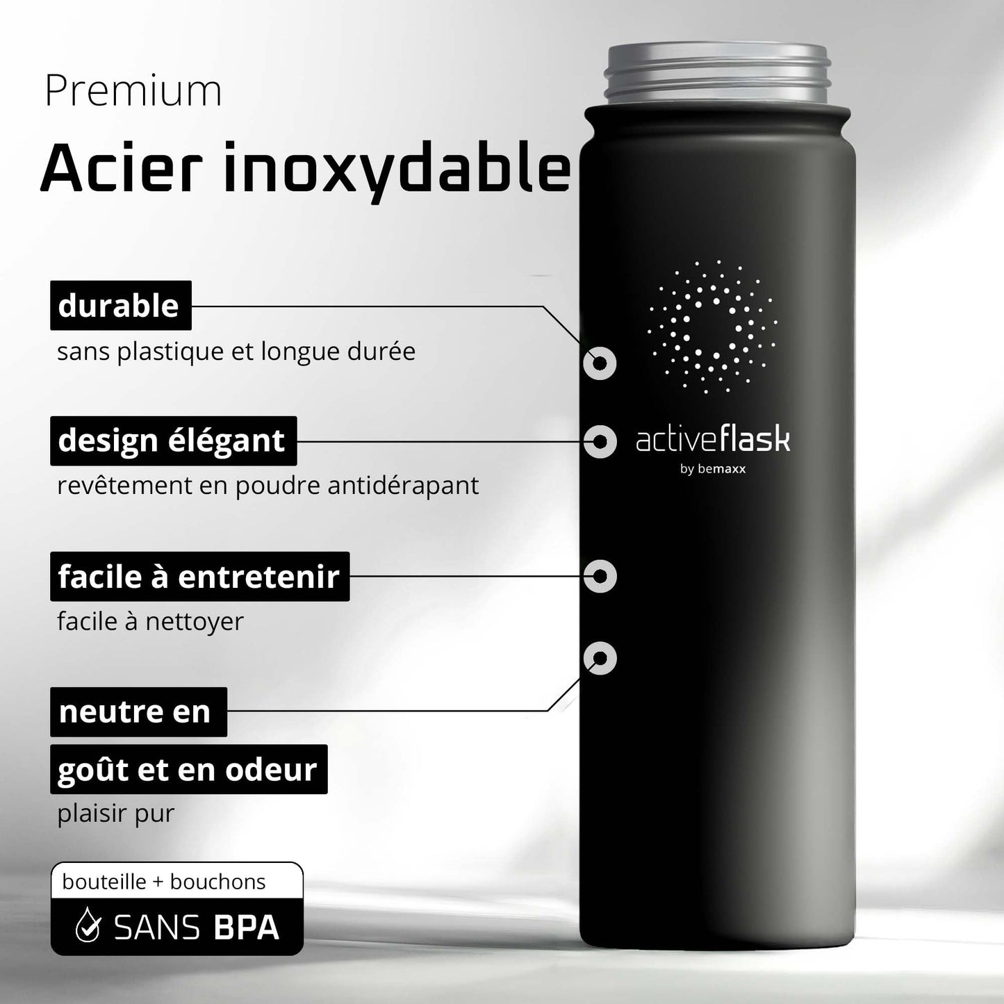 Gourde Inox Isotherme avec 3 Bouchons + Infuseur Thé/Fruits | Sans BPA
