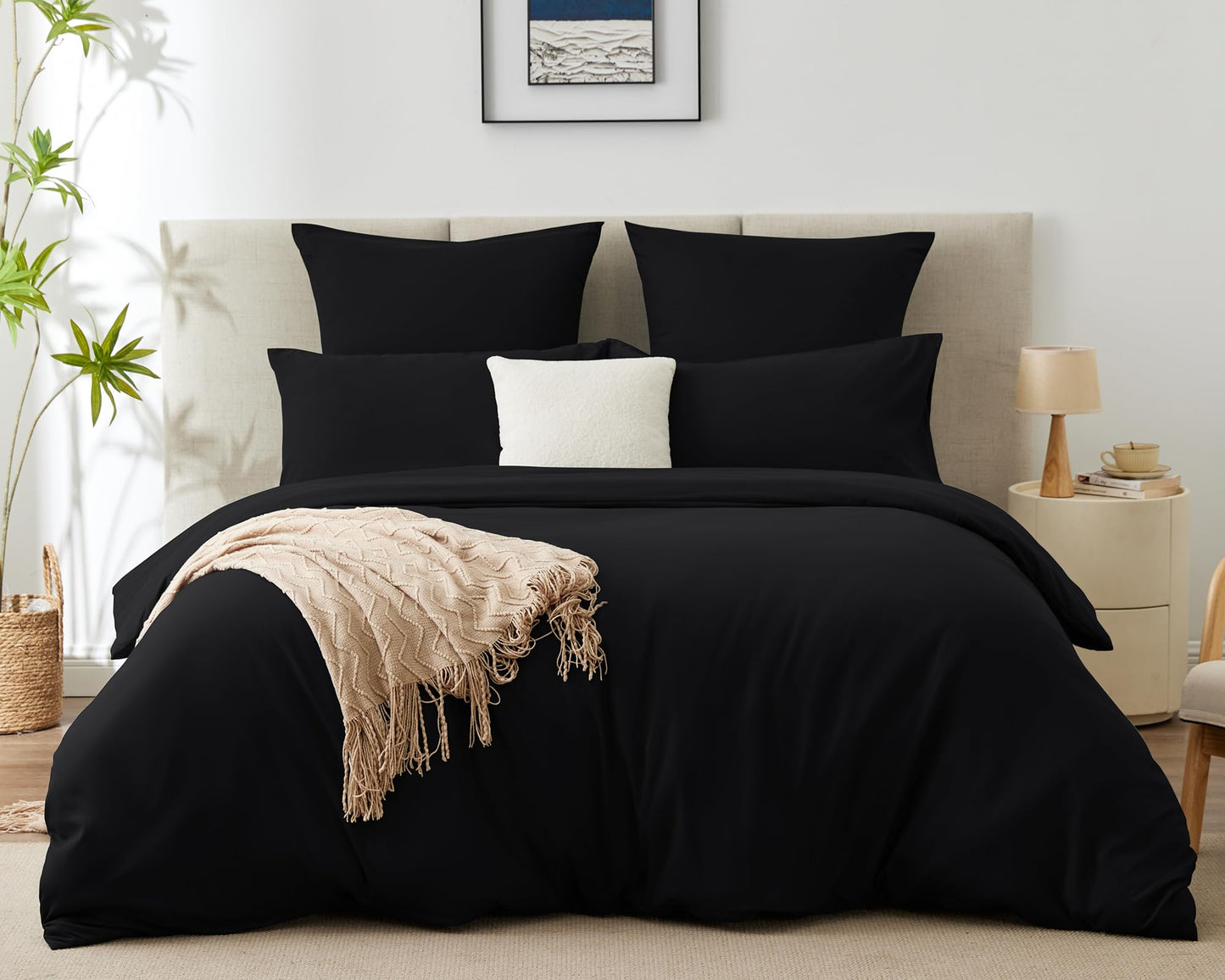 WAVVE Housse de Couette 140x200 cm avec 1 Taie d'oreiller 65x65 cm,Parure de Lit 1 Personne pour lit 90x190 avec Fermeture Éclair Sets de Housse Couette en Microfibre, Gris Foncé 140 x 200