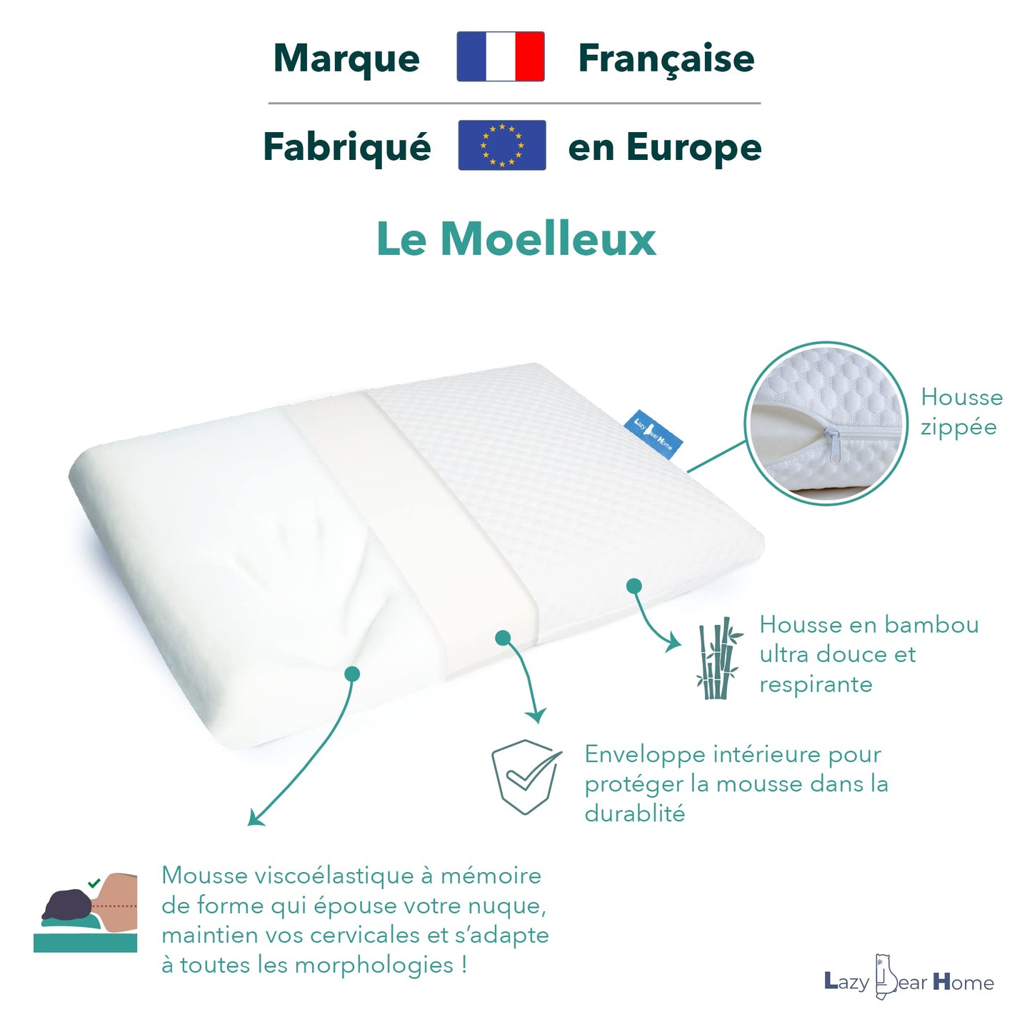Lazy Bear Home – Oreiller Mémoire de Forme Ergonomique