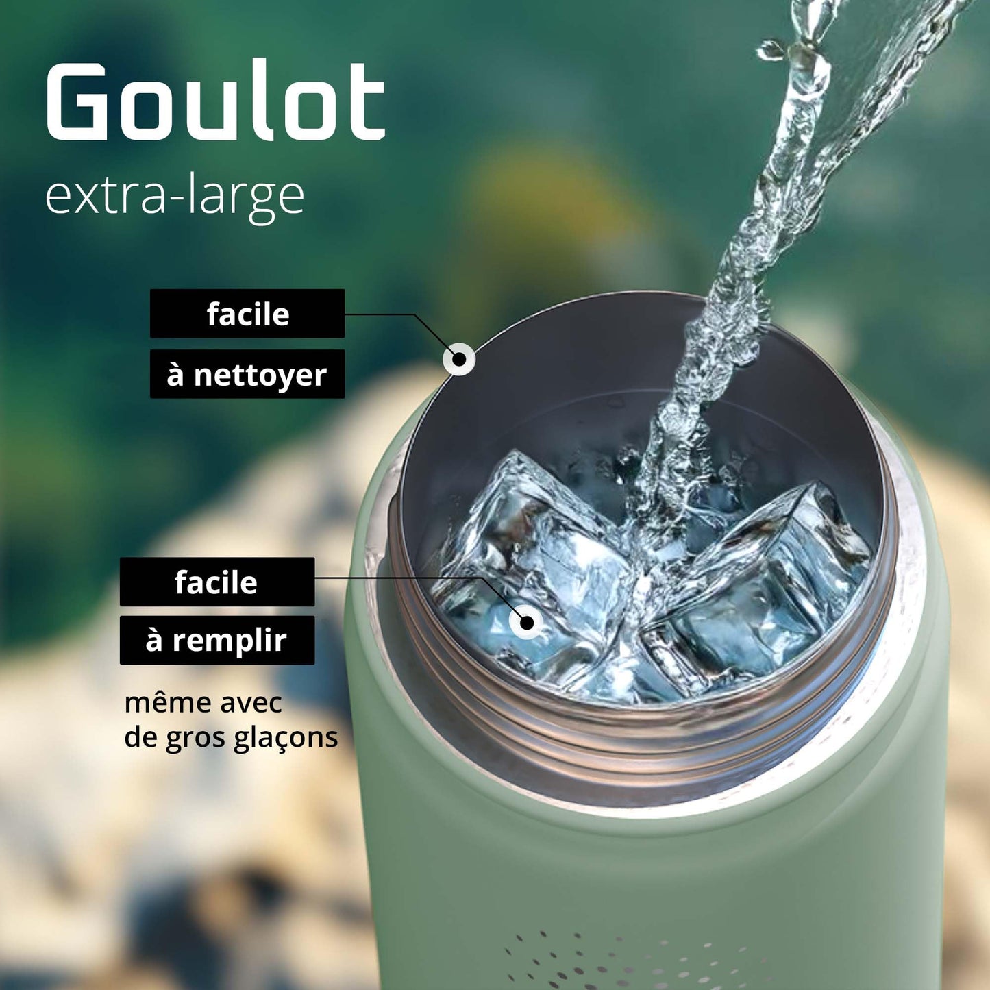Gourde Inox Isotherme avec 3 Bouchons + Infuseur Thé/Fruits | Sans BPA